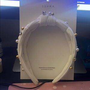 Serra Elegant White and Gold Pearl Headband